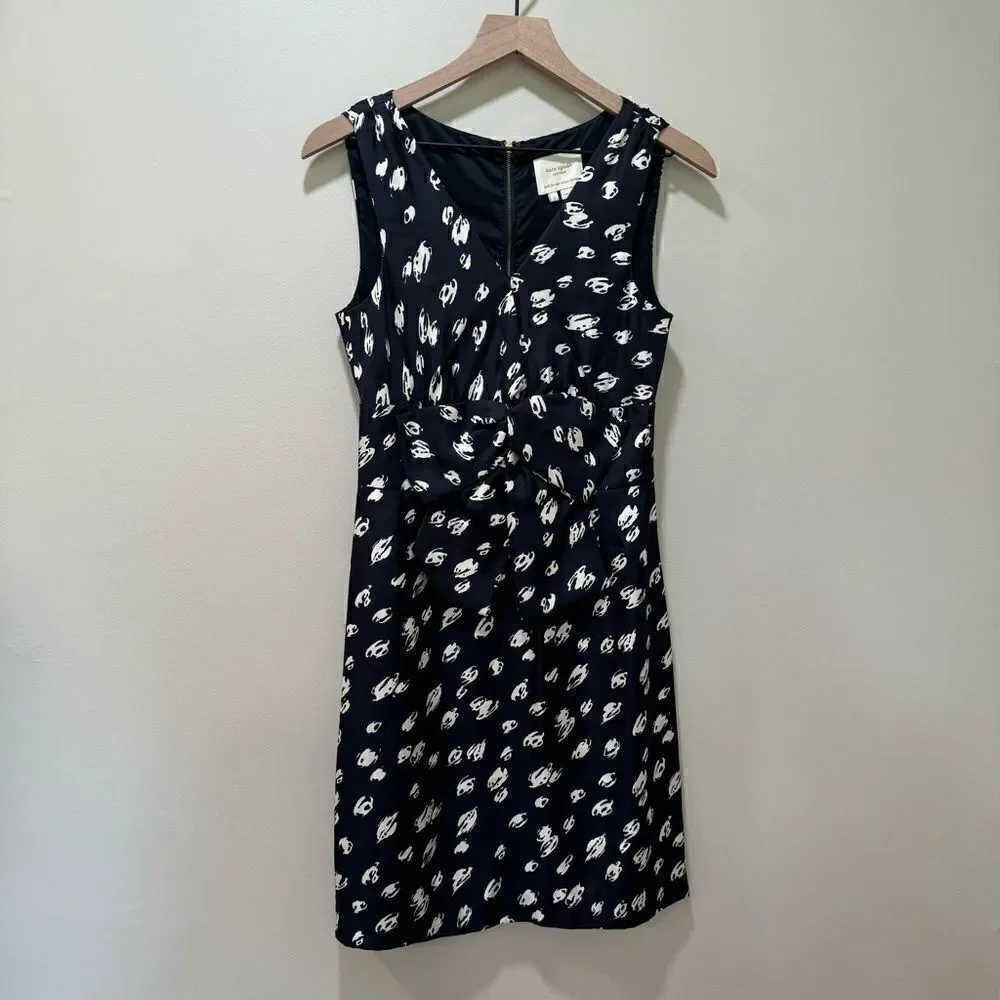 Kate Spade Blue & White 100% Silk Dress Bow Detail sz 4